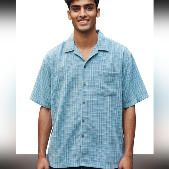 Paradise Collection Men's Light Blue Plaid Shirt Short Sleeve Size XL - Picture 1 of 4